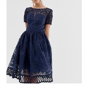 Navy Blue Lace Midi Dress size 6 UK Size 4 US
